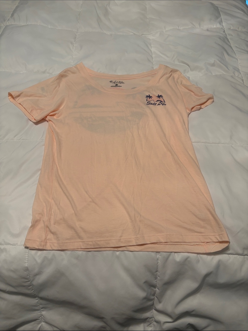 Salt Life Peach Tee with Navy Palm Logo